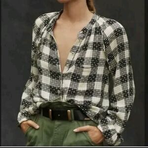Pilcro Black and Cream Checkered Button-Down Shirt